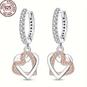 Sterling Silver and Rose Gold Heart Earrings